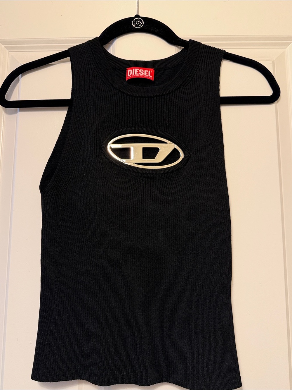 Diesel Black Ribbed Tank with Silver Logo Oval Accent